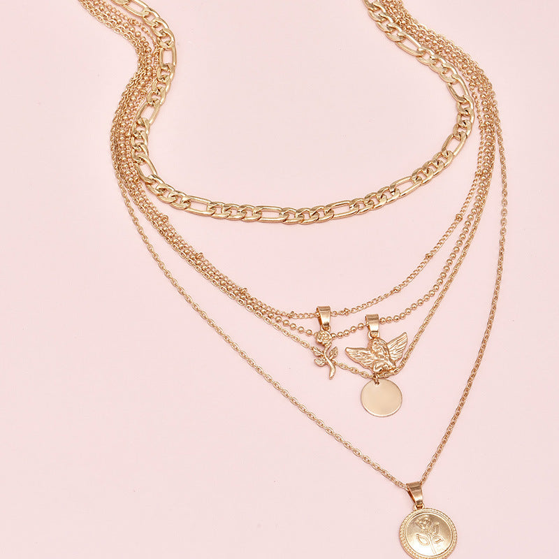 Flower Pendant Multilayer Ladies Necklace Combination Set