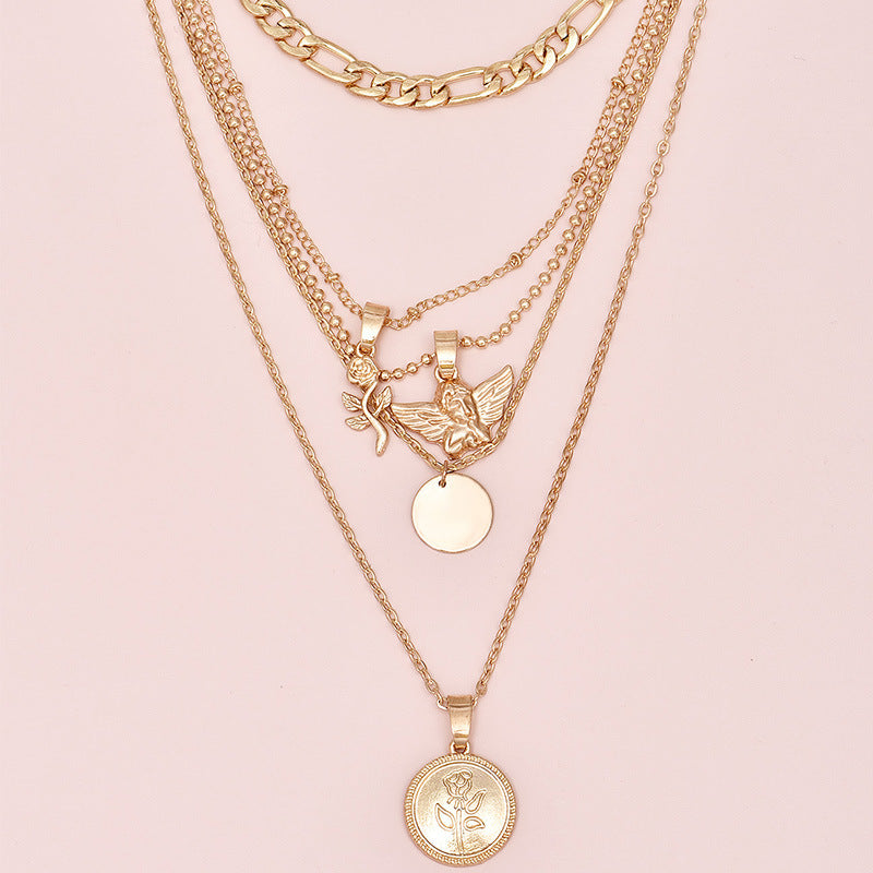 Flower Pendant Multilayer Ladies Necklace Combination Set