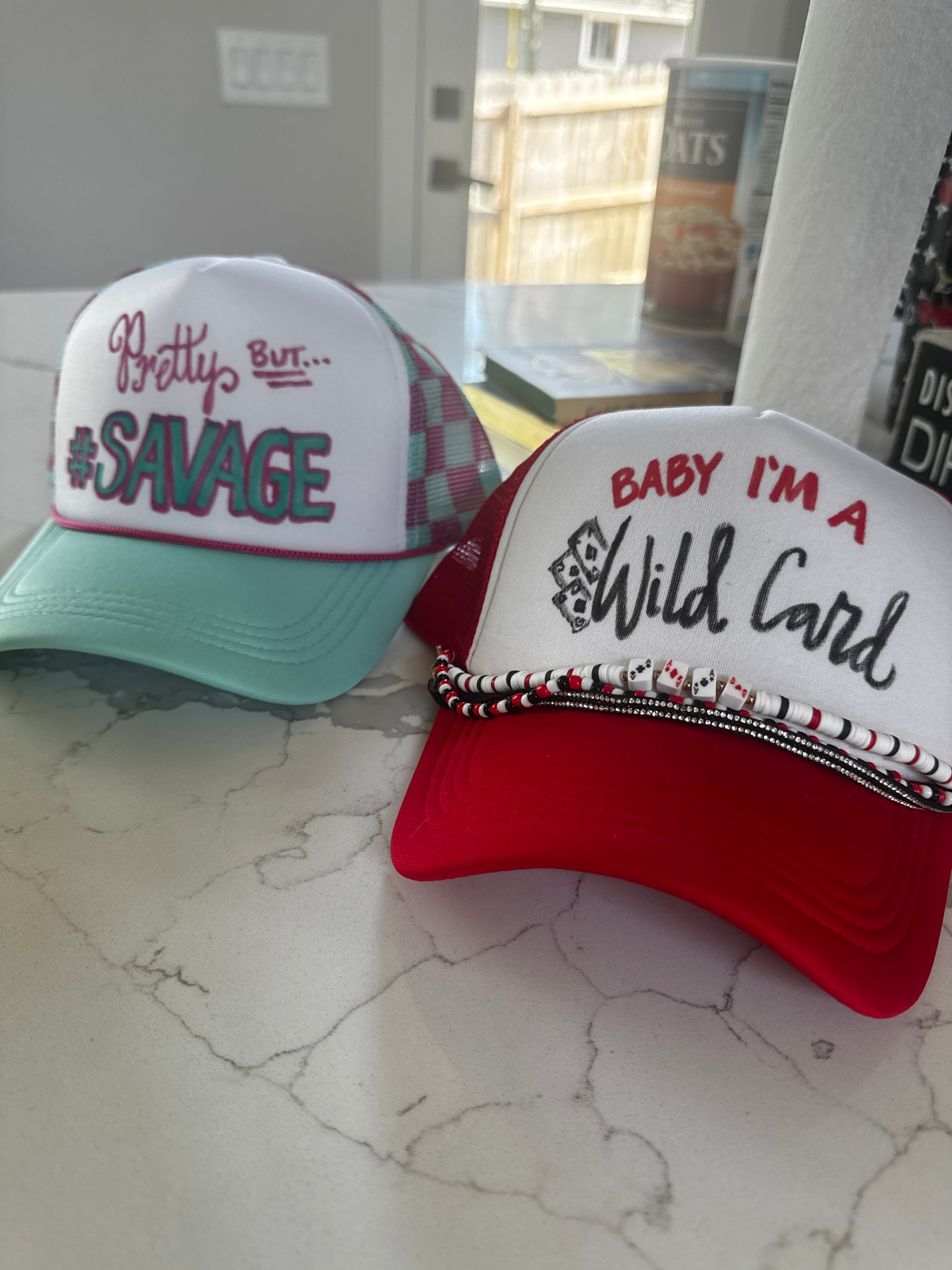 Baby I’m A Wild Card Trucker Hat - handmade