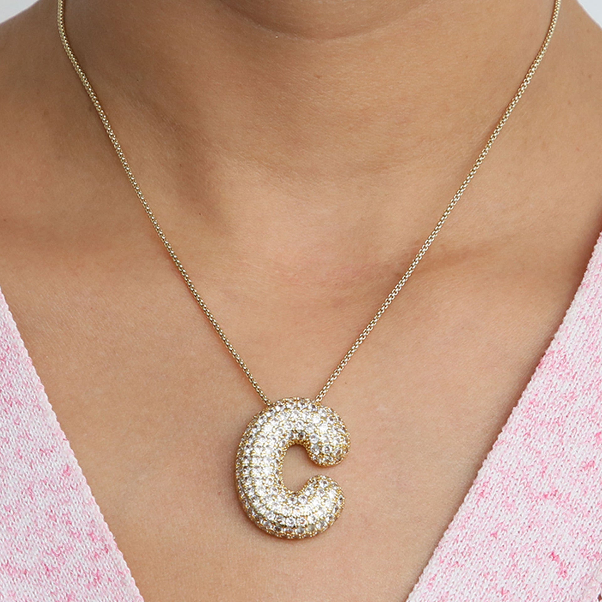 Bubble Initial Diamond Necklace