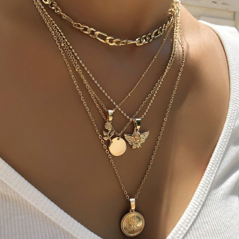Flower Pendant Multilayer Ladies Necklace Combination Set