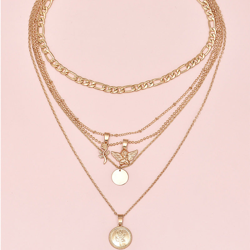 Flower Pendant Multilayer Ladies Necklace Combination Set