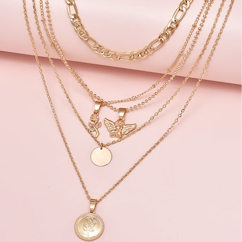 Flower Pendant Multilayer Ladies Necklace Combination Set